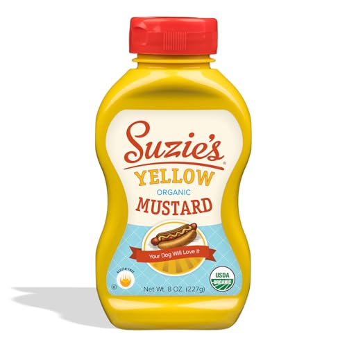 Suzie's Organic Yellow Mustard, Gourmet Mustard for Sandwiches, Burgers, Pretzels, Brats, Cheese Boards, Marinades and Everyday Pantry Recipes and Meal Prep and Entertaining and Snack Boards