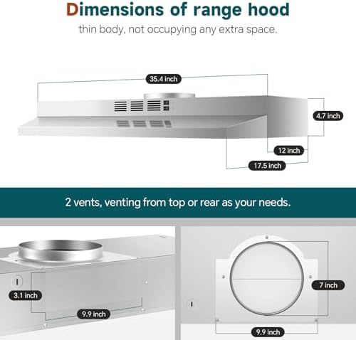 SNDOAS 36 inch Range Hood,Under Cabinet Range Hood 36 inch in Stainless,Ductless Range Hoods with Carbon Sponge Filter,230 CFM Stove Hood with 2-speed Fan,Hard Wired Kitchen Exhaust Hood — view 5