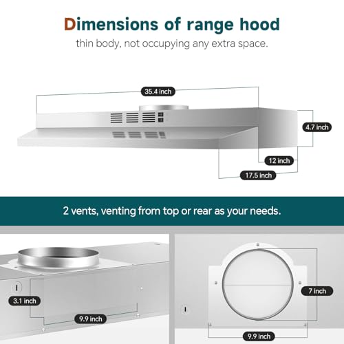 SNDOAS 36 inch Range Hood,Under Cabinet Range Hood 36 inch in Stainless,Ductless Range Hoods with Carbon Sponge Filter,230 CFM Stove Hood with 2-speed Fan,Hard Wired Kitchen Exhaust Hood - Thumbnail 6