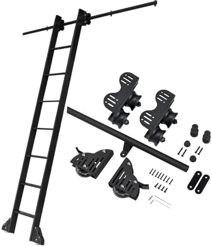 3.3FT-20FT Sliding Library Ladder Track Kit - Complete Rolling Hardware with Floor Roller Wheels for Home, Loft & Bookshelf - 6.6ft/200cm Mobile Slide Rail System (No Ladders Included)
