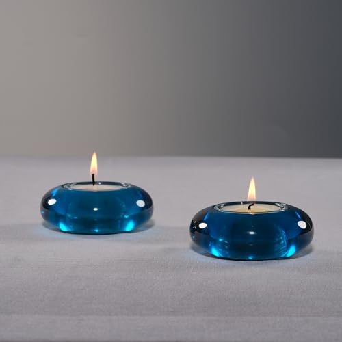 ICNBUYS Lot de 2 bougeoirs décoratifs Faits à la Main en Forme de Galets - Décoration d'intérieur pour apaiser l'esthétique terreuse - Bleu - Diamètre :...