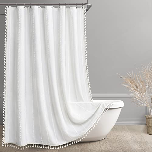 Rideau de douche rustique chic pour douche d'angle en coton blanc