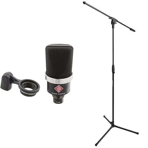 Neumann Vocal Condenser Microphone (TLM 102 MT) and Amazon Basics Adjustable Boom Height Microphone Stand with Tripod Base - Black - Microphone + Microphone Stand