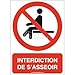 AUA SIGNALETIQUE - Autocollant Interdiction de s'asseoir P018-AI - 150x210 mm, Vinyl adhésif