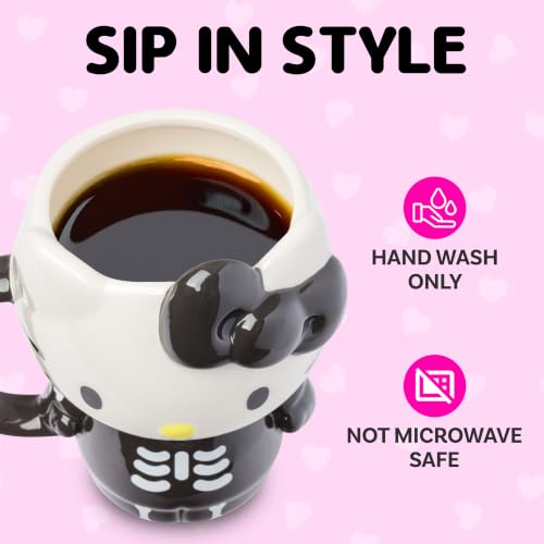Image of Silver Buffalo Sanrio Hello Kitty Skeleton Costume, 3D Sculpted Mug, 20oz | Halloween, Ceramic, 0.59 Liters