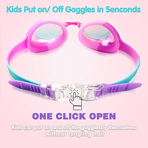 Keary 2 Pack Kids Swim Goggles Swimming Goggles For Toddler Children Girls Boys Youth, Anti-Fog Waterproof Anti-Uv Clear Vision Mirror Flat Lens Water Pool Goggles With 3 Nose Piece, Pink Kids Goggles #TOP5