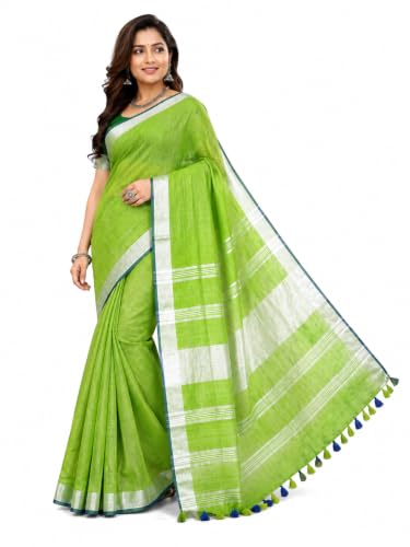Image of HAIDER ALI AND SONS Grey Cotton Linen Saree for Women | Soft Linen Slub Blend Saree with Running Blouse Piece | Lightweight Handloom Style Saree | Office, Casual, Party & Festival Wear