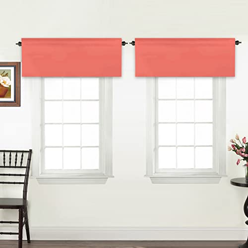 Turquoize Blackout Valances Curtain For Kitchen Rod Pocket Short Windows Valance Curtains For Living Room/Bedroom, 52" W X 18" L, 2 Panels, Coral #TOP9