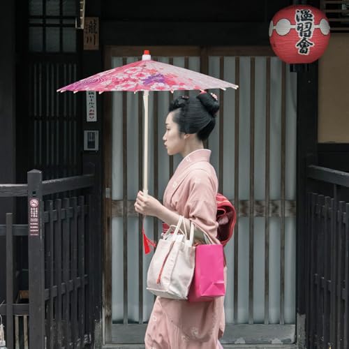 Paraguas japonés de tela de seda mango pulido estilo retro único 4