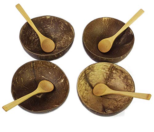 Beegreeny Premium Coconut Bowls With Spoons (Set Of 4) | Polished With Coconut Oil | Handmade, Vegan, Natural, Eco Friendly, Reusable Bowl For Breakfast, Serving, Decoration, Party #TOP5