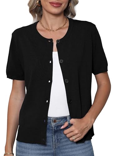 VIISHOW Women's Summer Lightweight Short Sleeve Cardigan Crochet Knit Shrug Open Front Crew Neck Button Up Casual Tops2