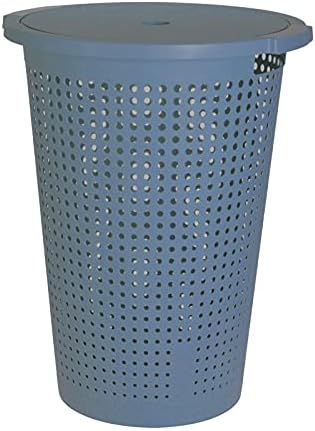 38 Litre Laundry Basket Washing Bin Hamper Clothes Wash Storage Plastic Lid Home (Blue)