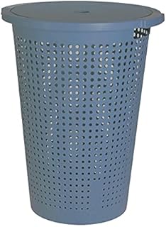 38 Litre Laundry Basket Washing Bin Hamper Clothes Wash Storage Plastic Lid Home (Blue)
