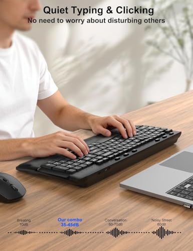 Image of Wireless Keyboard and Mouse Combo, EDJO 2.4G Full-Sized Ergonomic Computer Keyboard with Wrist Rest and 3 Level DPI Adjustable Wireless Mouse for Windows, Mac OS Desktop /Laptop /PC, Carbon Black