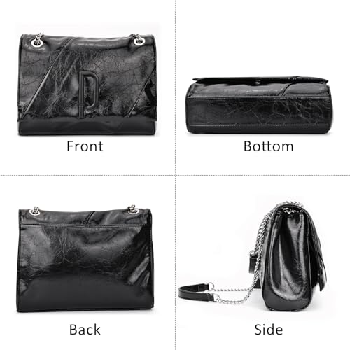 Image of Chain Shoulder Bag Tote Bag for Women Fashion PU Leather Hobo Purse Carry on Bag Satchel Handbags Tote Purse(BLACK)