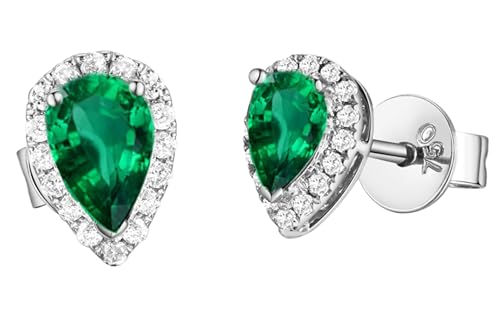 AMDXD Pendientes de oro blanco Au750 de 18 quilates para mujer, joyas auténticas, creados en laboratorio, esmeralda, gota de gota, verde, pendientes para mujer con moissanite oro 750