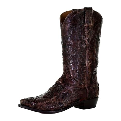 CORRAL Men's Exotic Alligator Inlay Western Boot Broad Square Toe Brown 9.5 D