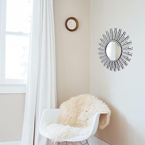 Invero Silver Round Contemporary Starburst Finish Decorative Hanging Wall Mirror Ideal for Hallways, Bedrooms, Wall Décor, Living Rooms and more - 40 x 40cm