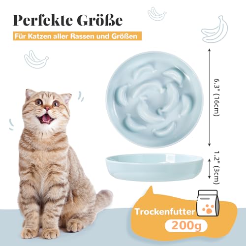 Antischlingnapf Katze Set aus Melamin - 3 Stück Futternäpfe für langsames Fressen - Katzennäpfe in Pastellfarben - Fressnäpfe für Katzen - Weiß, Blau und Grün