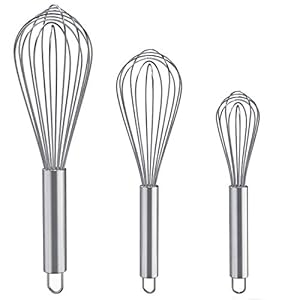 Whisks for Cooking, 3 Pack Stainless Steel Whisk for Blending, Whisking, Beating and Stirring, Enhanced Version Balloon Wire Whisk Set, 8″+10″+12″