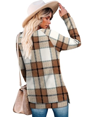 Image of Bofell Long Sleeve Shirts for Women Lightweight Button Decor Tunic Tops Side Split