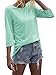 Danedvi Women Fashion O-Neck 3/4 Sleeve T Shirt Solid Casual Basic Tops Mint Green