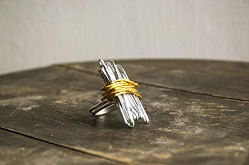 Silver and gold wrapped Ring For Women, Statement Ring, Geometric Ring, Adjustable Wrap Ring.