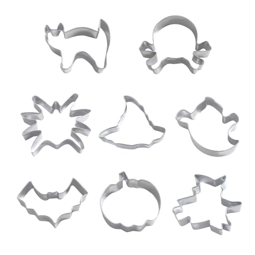 Quacc 8 PCS Halloween Cookie Cutter Set Stainless Steel Biscuit Cutters for Baking - Pumpkin, Bat, Spider, Skull, Witch, Ghos