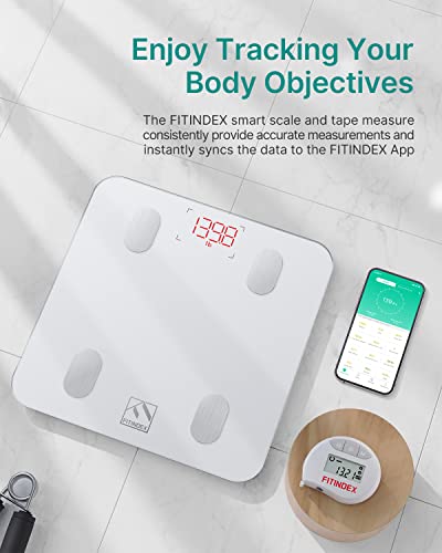Image of FITINDEX Smart Scale and Tape Measure, Digital Bathroom Scale & Body Tape Measure Sync with APP, Bluetooth Weighing Machine, Body Composition Analyzer, for Health Care