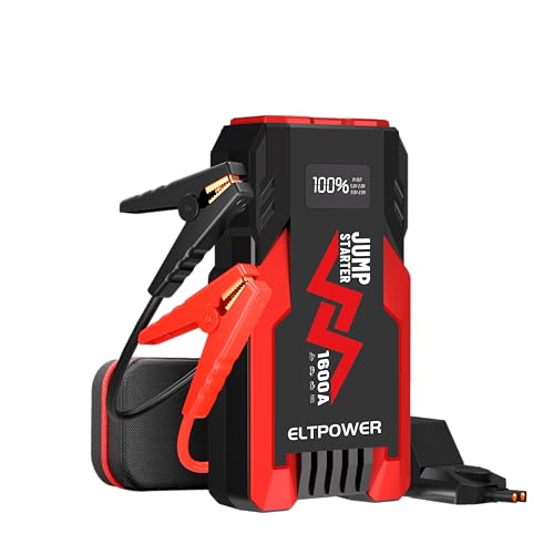 ELTPOWER 1600A Jump Starter Power Pack(Up to 5L Gas/3L Diesel), Car Battery Booster Jump Starter with Jump Leads,LED Flashlight and LED Display,Jump Pack for 12V Vehicles Pickup SUV Boat Motorcycle