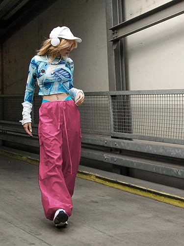 Xineicy Parachute Pants for Women Drawstring Baggy Cargo Pants Y2K Trouser Low Rised Jogger Sweatpants Loose Hip Hop - Thumbnail 4