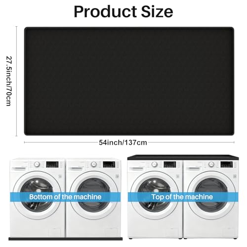 Large Washing Machine Drain Pan Silicone Mat, 54\" X27.5\" Non-Slip Waterproof Washing Machine Tray,Washer Drip Pan Under Dryer and Washer, Anti-Vibration,Floor Leak Protector for Laundry Room-Black