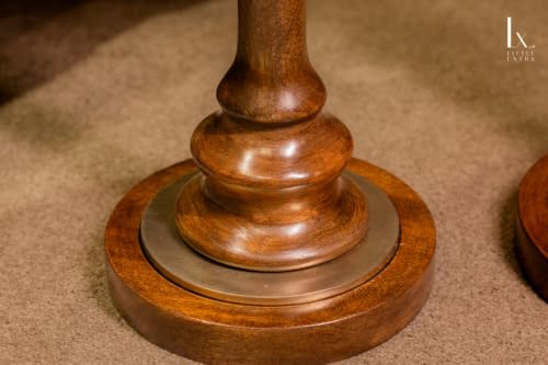 Image of Little eXtra Handcrafted Solid Wood Round Side Table with Brass Base | Wooden Accent Table for Living Room, Bedroom & Sofa Corner | Wood End Table
