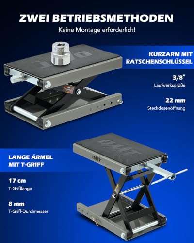Orion Motor Tech Motorradheber Motorradhebebühne höhenverstellbarer 95-370mm Hebescheren-Mittelständer mit Kapazität von 500kg/1100 lbs Fahrradreparatur-Scherenheber für die Motorradwartung, Grau