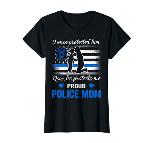 Thin Blue Line American Flag Proud Police Mom T-Shirt