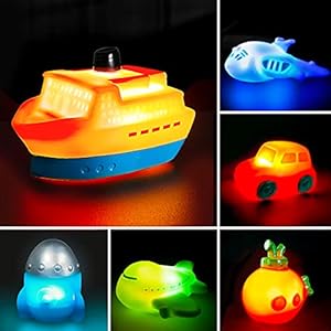 6 packs Light up Boat Bath Toy Set, Flashing Color Changing Light in Water, Floating Rubber Bathtub Toys for Baby…