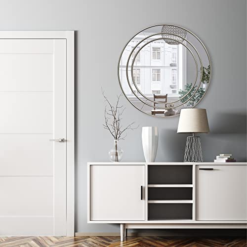 Sheffield Home 28 Inch Round Distressed Silver Mirror On Mirror Wall Mirror #TOP1