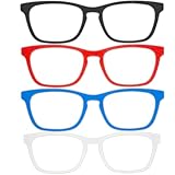 Casper Style Magnetic Eyeglass Frame Toppers, Square Shape, 4-Pack, Red/Black/Blue/White