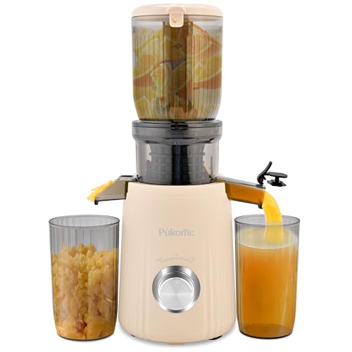Pukomc Juicer Machines, Cold Press Juicer with 4.1'' Large Feed?Slow Masticating Machines Chute Fit Whole Vegetable And Fruit?High Juice Yield Juicer Easy to Clean