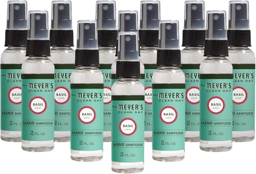 MRS. MEYERS CLEAN DAY Antibacterial Hand Sanitizer Spray Travel Size Removes 99.9% of Bacteria Basil 2 oz - Pack of 12