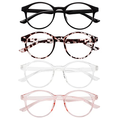 Image of Przene 4 Pack Blue Light Blocking Glasses for Women Men,Retro Round Computer Gaming Glasses Anti Eye Strain /UV /Glare (Mixed Color-01, Standard)
