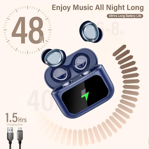 Image of Sleep Earbuds Bluetooth 5.4 in Ear Touch Screen Sleep Headphones, Small Design Mini Sleep Earbuds for Side Sleepers with Sleep Mode, 48H Playtime Sleep Earphones Clear Calls, 5 EQ Modes, Blue