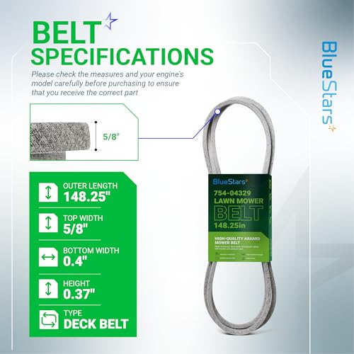 Image of BlueStars 754-04329 Deck Belt | Aramid Cord | 5 /8 inch x 148 1 /4 inch | Fits 54 inch Deck MTD Cub Cadet Troy Bilt RZT-L54 S54 LX54 ZT1-54 ZT-S54 ZeroTurn Mowers Replaces 954-04329 954-04329A 754-04329A