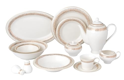 Lorren Home Trends Bone China Dinnerware Set, White with Gold
