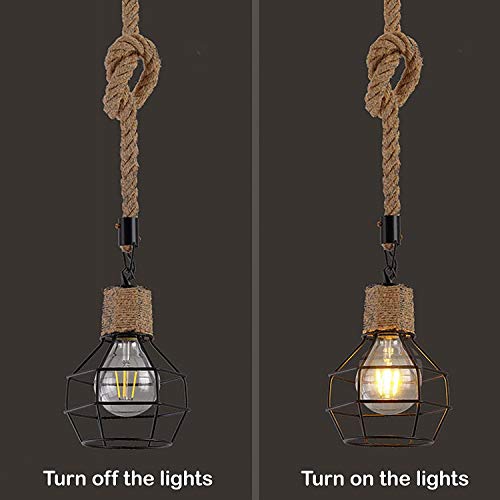 Lámpara de Techo Rústica de Cuerda Colgante Luz Ajustable E27 4