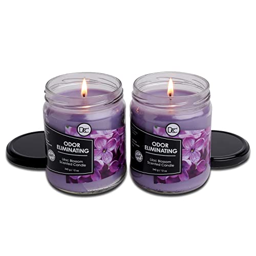 Odor Eliminating Highly Fragranced Candle - Eliminates 95% Of Pet, Smoke, Food, And Other Smells Quickly - Up To 80 Hour Burn Time - 12 Ounce Premium Soy Blend (Lilac Blossom Twin Pack) #TOP1