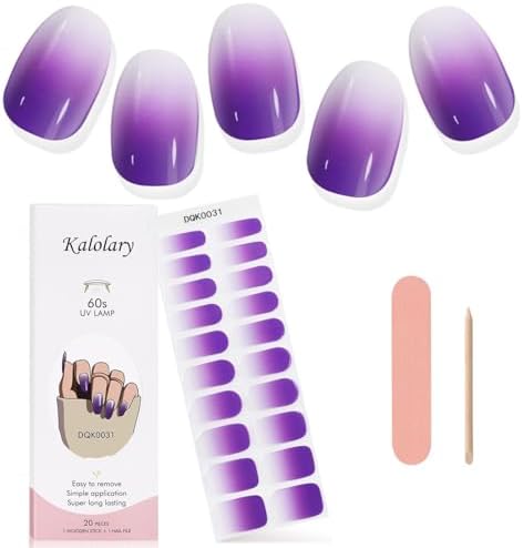 Kalolary Gel Nail Polish Stickers, 20 szt. Full Wraps żelowe Paski do Paznokci z Pilnikiem do Paznokci i Sztyftem do Zdobienia Paznokci(Wymagana Lampa UV/LED) (12)