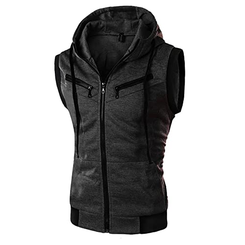 Maryia Mens Casual Slim Fit Zipper Sleeveless Hooded Tank Tops Lightweight Fashion Athletic Workout Muscle Gym Hoodies