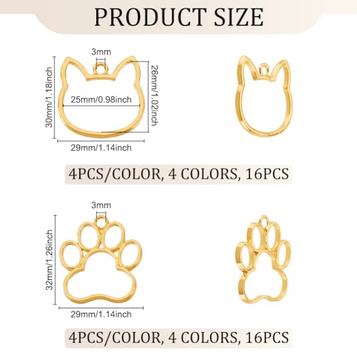 OLYCRAFT 32pcs 2 Styles Dog Paw Open Bezel Pendants Alloy Open Bezels for Resin Cat Head Open Back Bezel Footprint Hollow Frame with Loop for DIY UV Resin Jewelry Making - Image 2