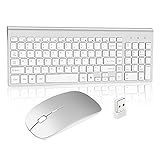 Wireless Keyboard and Mouse, Full Size USB portables Plug and Play Low Profile Quiet Compact for Mac PC Laptop Tablet Windows Bright Gray Silver
